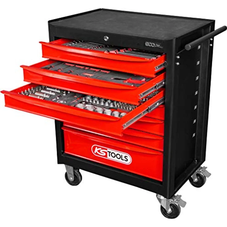 KS Tools 897.7215 SCHWARZ-ROT Ecoline Werkstattwagen mit 7 Schubladen und 215 Premium-Werkzeugen – Bild 2