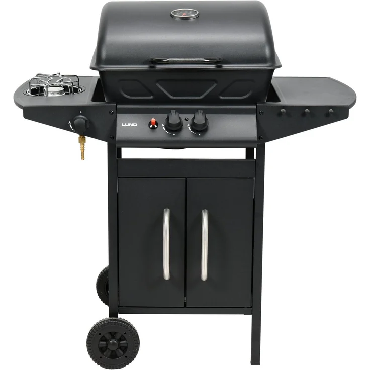 Lund Garten-Gasgrill 2+1 8Kw Seitenbrenner, Schwarzer Stahl mit Thermometer und Seitenbrenner