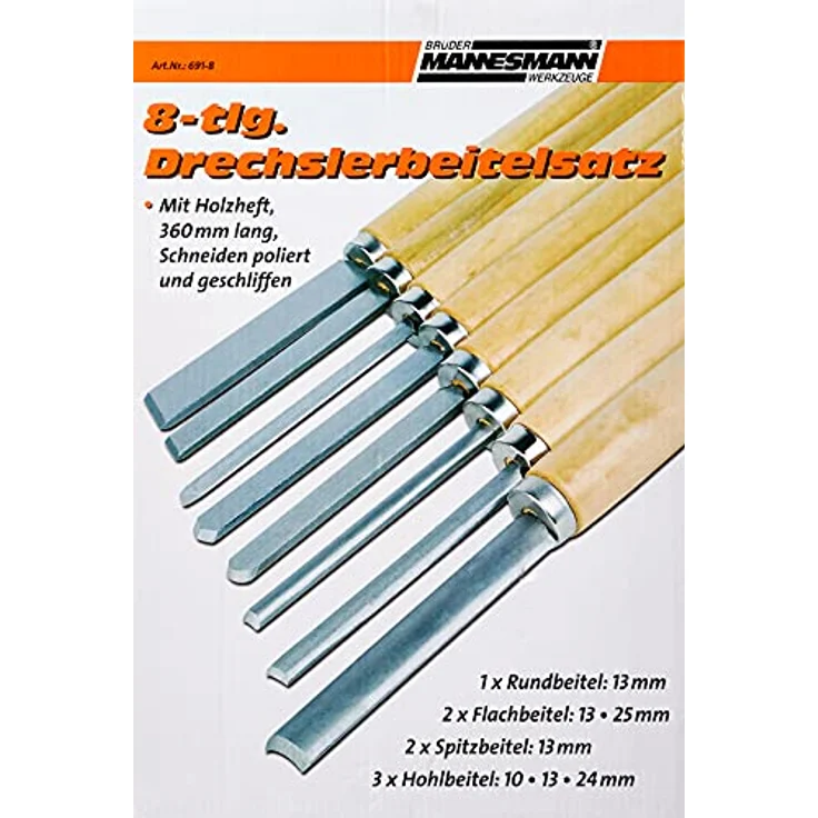 Brüder Mannesmann Drechselbeitelsatz, 8-teilig | M 691-8 mit Holzheft, 360mm lang, polierte und geschliffene Schneiden – Bild 2