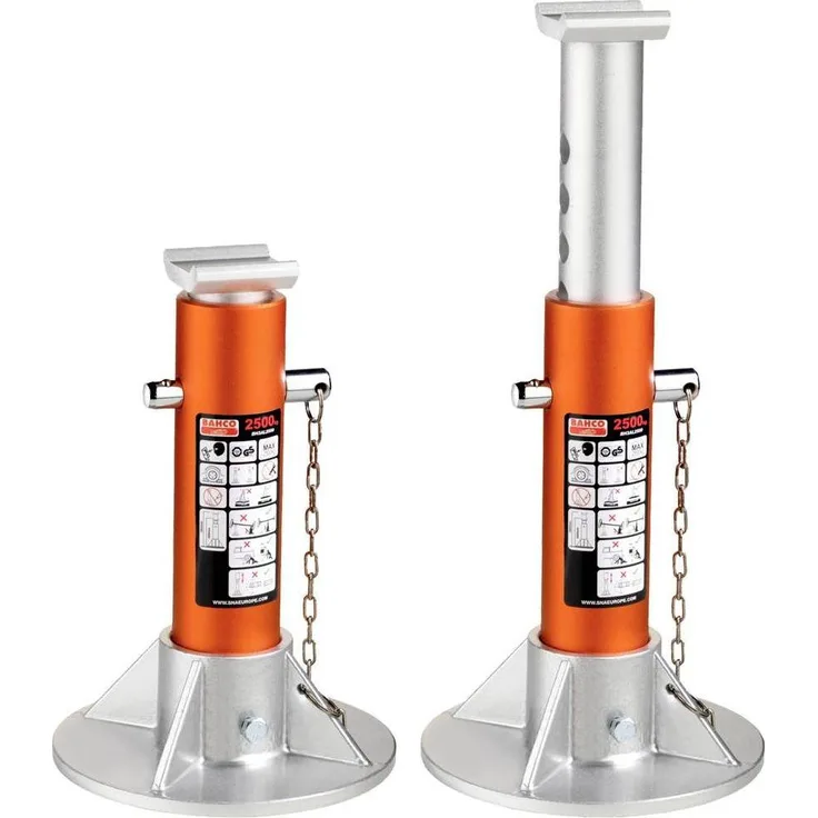 Bahco Aluminium-Unterstellböcke, Paar, für bis zu 2.5 t, höhenverstellbar 269 bis 390 mm, TÜV-zertifiziert, Kugelsicherungssystem