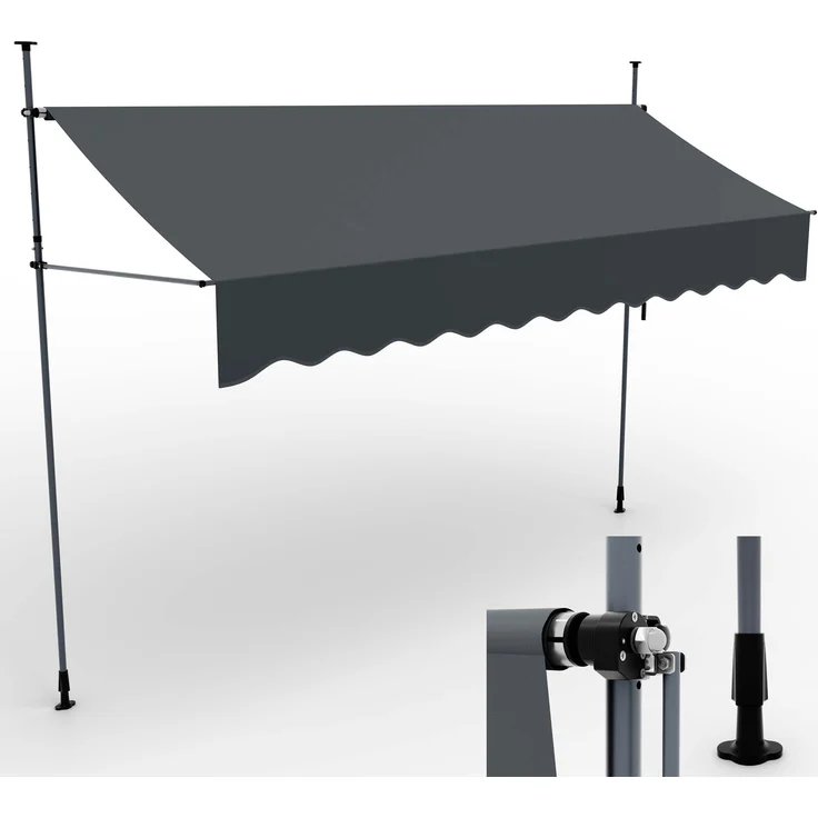 ONBEST Balkonmarkise, 400 x 120 cm, ohne Bohren, mit Kurbel, wetterfest, UV-beständig UV50+, höhenverstellbar, anthrazit