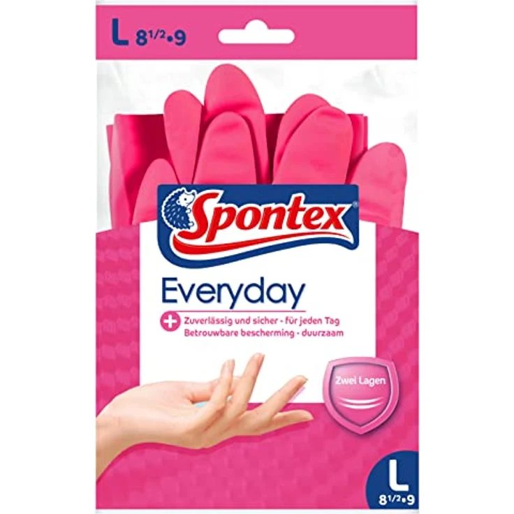 Spontex Everyday Haushaltshandschuhe, für angenehmen Tragekomfort und sicheren Halt, mit Baumwollbeflockung, pink, Größe L, 10 x 1 Paar – Bild 2