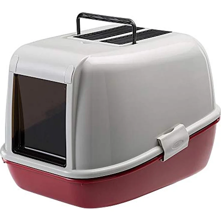 Ferplast Katzentoilette mit Deckel, Sieb-System MAGIX, stabiler Kunststoff, tiefer Boden, abgedunkelte Schwingtür, Bordeaux – Bild 1