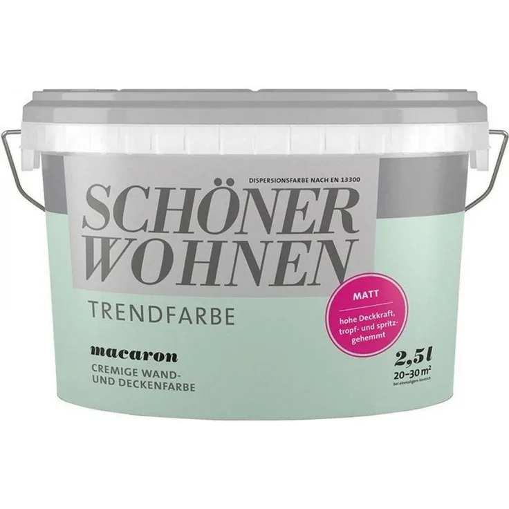 SCHÖNER WOHNEN FARBE SW Trend Wandfarbe matt 2,5L macaron 6509, lösemittel- und weichmacherfrei, scheuerbeständig, für Allergiker geeignet
