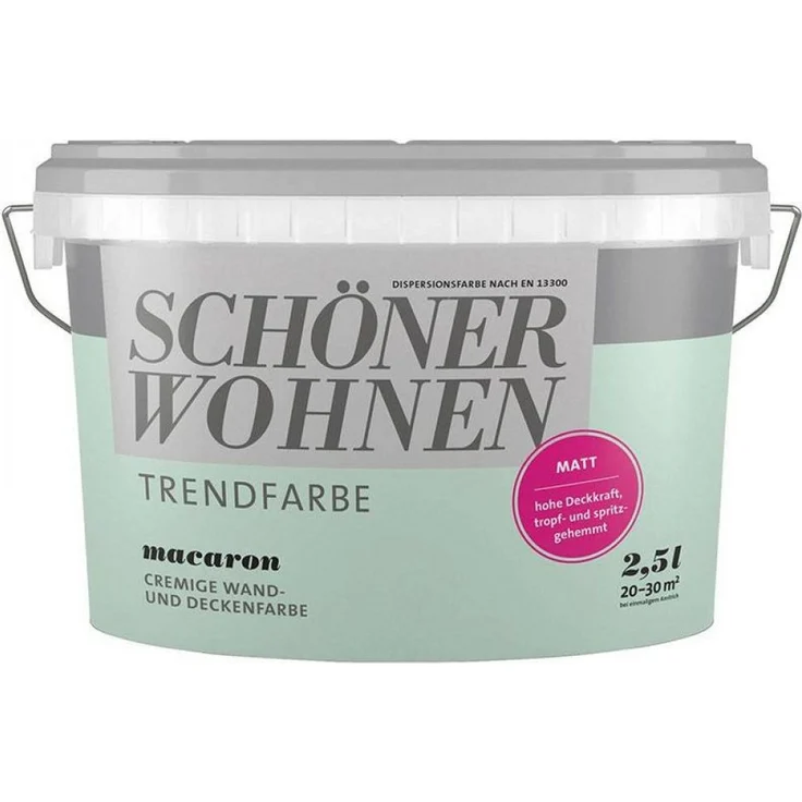 SCHÖNER WOHNEN FARBE SW Trend Wandfarbe matt 2,5L macaron 6509, lösemittel- und weichmacherfrei, scheuerbeständig, für Allergiker geeignet