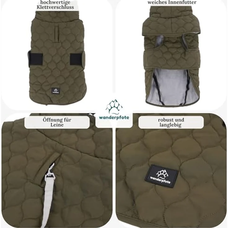 Wanderpfote Hundejacke in Grün, Steppjacke für Hunde - besonders Warm & Hochwertig – Bild 4
