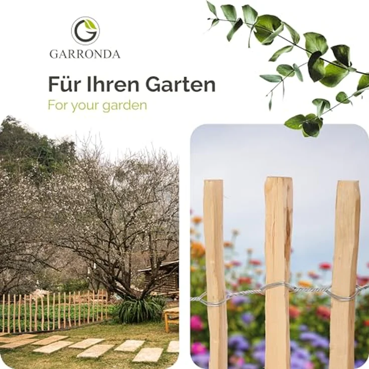 Garronda Gartenzaun GD-0079, hochwertiger Haselnuss Holz Steckzaun, 60 cm hoch, 5m lang, Lattenabstand 3-5 cm – Bild 6