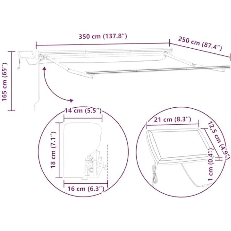 vidaXL Manueller Markisenrahmen mit LEDs, grün und gelb, 3,5 x 2,5 m – Bild 2
