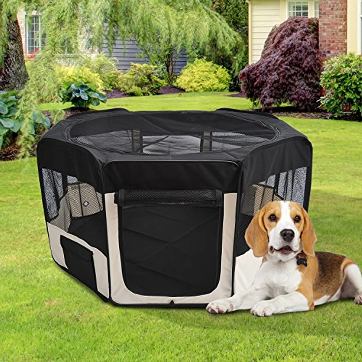 PawHut Welpenauslauf Freilaufgehege Tierlaufstall Laufstall Welpenzaun Welpen-Laufstall Hundelaufstall 600D Oxford Ø120 x H58 cm – Bild 2