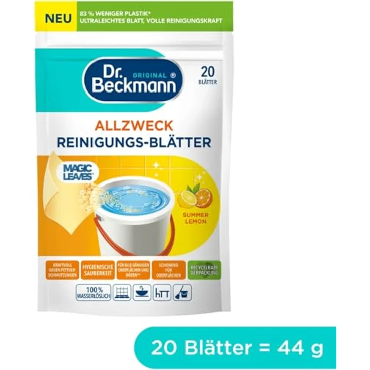 Dr. Beckmann Allzweck Reinigungs-Blätter SUMMER LEMON 20 Blätter Allzweckreiniger, Duftnote Zitronenfrische – Bild 5