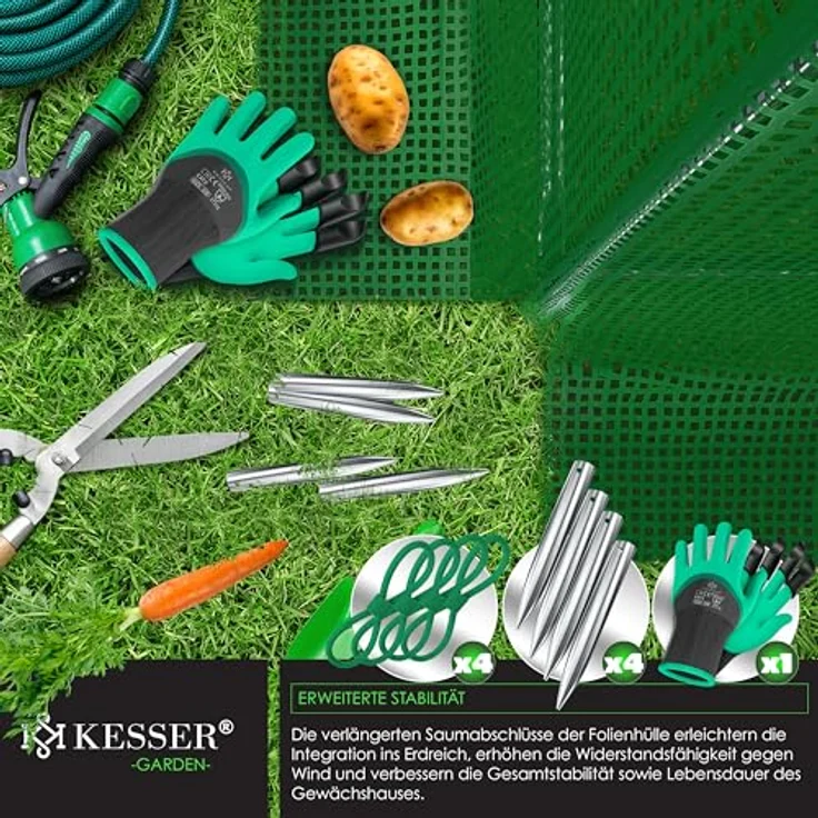 KESSER® Folien-Gewächshaus mit 12 Fenstern & Tür | Stabiler Gartentunnel aus verzinktem Stahl | 170g/m² Folientunnel 600x300cm Grün – Bild 3