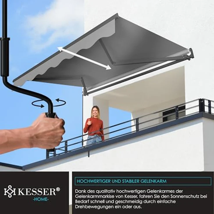 KESSER® Gelenkarmmarkise 300 x 250 cm, wasserabweisende Terrassenmarkise mit Wandhalterung, Alu/Polyester, grau – Bild 3