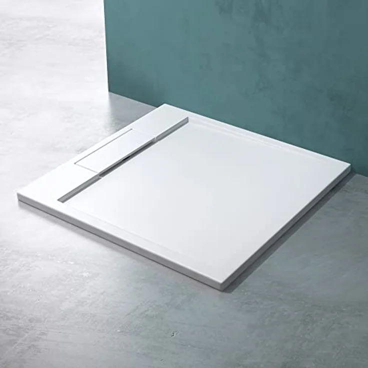 doporro® Duschtasse Duschwanne Geoma04W 90x90x4 flach Mineralgusswanne Rechteck Weiß auch für bodenebene Montage möglich – Bild 2