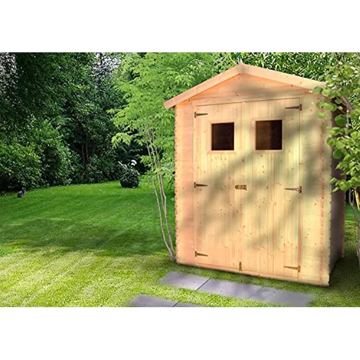 TIMBELA Holzhaus Gartenhaus M367+M367G - Imprägniertes Gartenschuppen Holz mit Wasserfestem Dach, B196xL136xH218 cm, 1.98 m2 - Fahrrad Schuppen – Bild 2