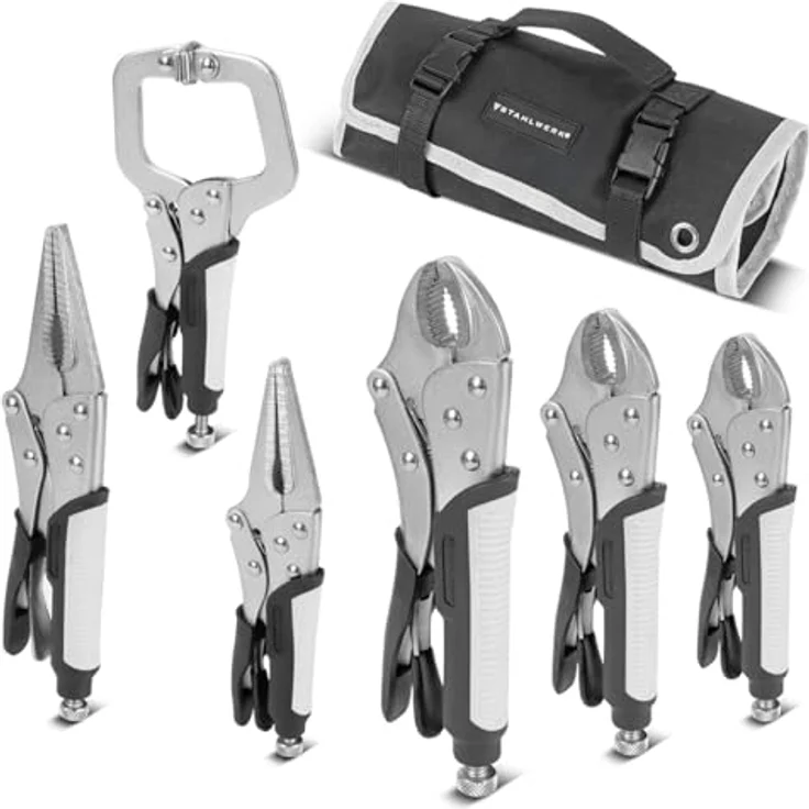 STAHLWERK Langbeck-Gripzangen Set 6-teilig, einstellbar (165/241 mm), inklusive ergonomische TPR-Griffe und Rolltasche – Bild 1