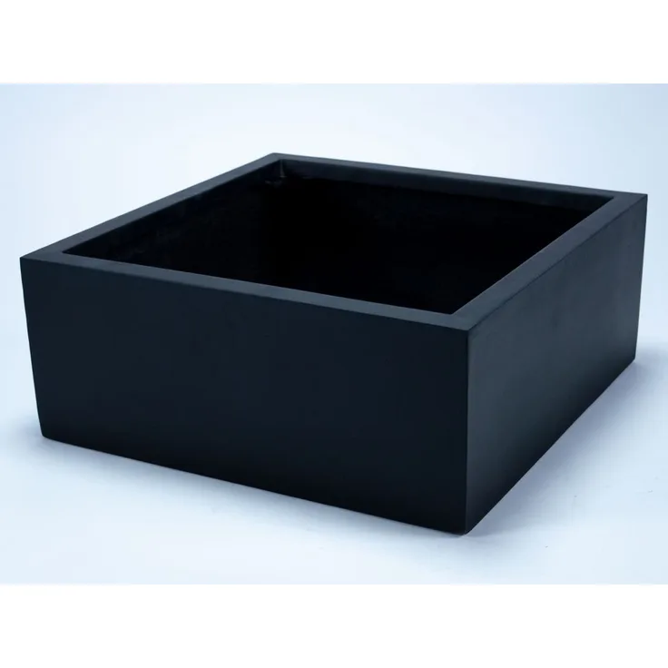 Elegant Einrichten Pflanzkübel Fiberglas niedrig, quadratisch 50x50x20cm, matt schwarz