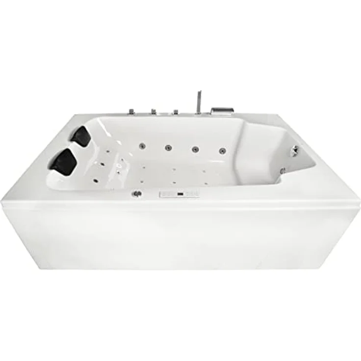 Basera® Whirlpool-Badewanne PREMIUM Indoor XXL Milos 190 x 120 cm, für 2 Pers., mit 28 Massagedüsen, Heizung, Ozongenerator, weiß – Bild 2