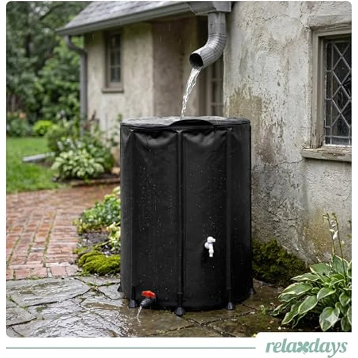 relaxdays Regentonne Faltbare Regentonne 250l, schwarz, Wasserspeicher mit Reißverschlussdeckel und zwei Anschlüssen – Bild 3