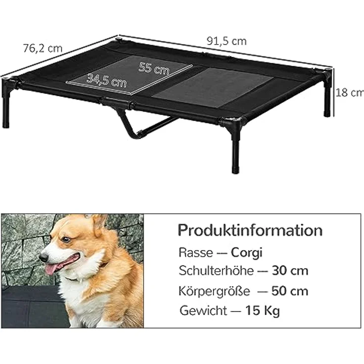 PawHut Hundeliege Outdoor Schlafplatz Hundebett Hundesofa Haustierbett Katzenbett Schwarz 92 x 76 x 18 cm – Bild 3