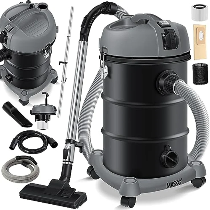 MASKO® 6IN1 Industriestaubsauger 2300W + Steckdose | Trocken- & Nasssaugen, Blasfunktion, beutellos, Grau – Bild 1