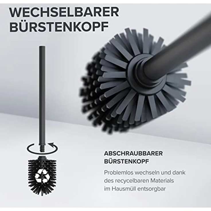ovimar Toilettenbürste Skrova | Silikon Klobürste | freistehend | pulverbeschichteter Edelstahl | schwarz matt | mit modernem Klobürstenhalter | WC-Bürstenkopf wechselbar – Bild 4