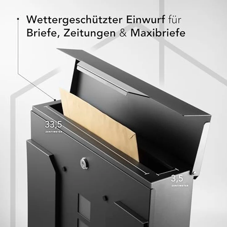 NewHabitat Moderner Briefkasten Personalisierbar Madrid Anthrazit RAL7016 mit Zeitungsfach Edelstahl Namensschild Hausnummer Gravur – Bild 5