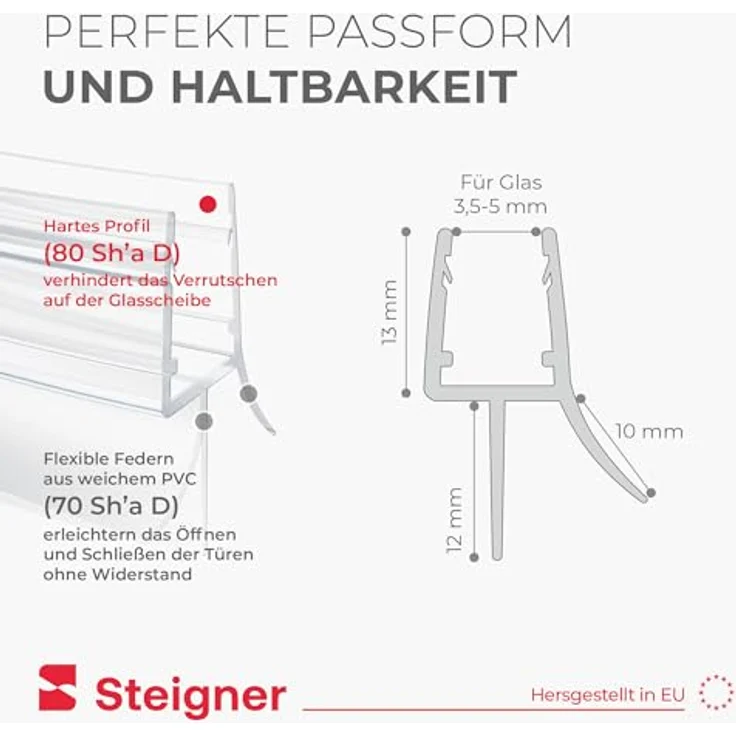STEIGNER Duschdichtung UK13, gerade 30 cm, transparent, 100% wasserdicht, für 3,5-5 mm Glasdicke, schimmel- und kalkresistent – Bild 5