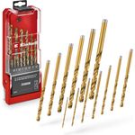 Einhell 13-tlg. HSS-G Titan Metallbohrer-Set, HSS 4341 Stahl, titaniumbeschichtet, 135°-Split-Point-Spitze, gefräste Typ N Spirale, Rundschaft, Aufbewahrungskassette mit Auto-Lock-Clip-Verschluss