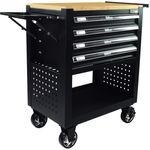 TRUTZHOLM Werkstattwagen Schwarz Profi Compact mit 4 Schubladen leer auf Rollen Hartholzplatte