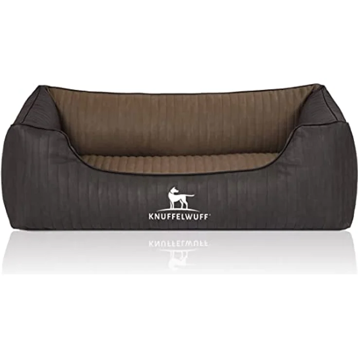 Knuffelwuff Orthopädisches Hundebett Outback aus Laser-gestepptem Kunstleder M-L 85 x 63cm Schwarz/Taupe - Abnehmbarer Bezug - leicht zu reinigen – Bild 2
