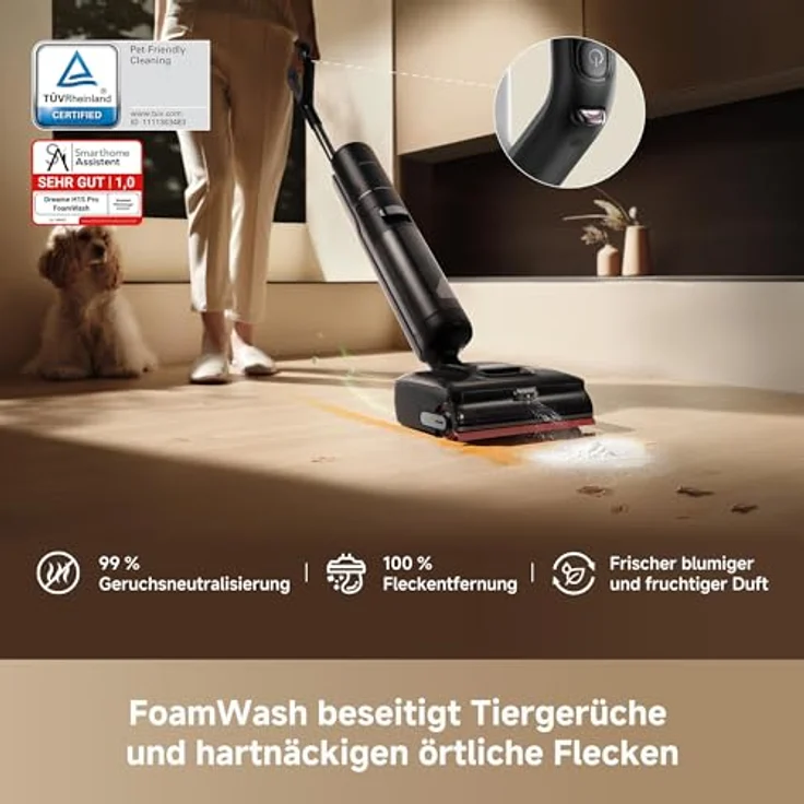 dreame H15 Pro FoamWash Nass- und Trockensauger, gezielte Schaumreinigung, intelligente Dosierung, KI-Roboterarm 2.0, TangleCut 2.0, 100 °C Bürstenreinigung, 60 Minuten Laufzeit – Bild 2