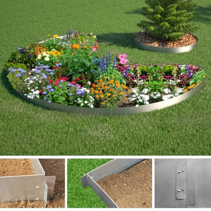Rasenkante 25m 100x18cm verzinkt Beeteinfassung Beetumrandung Mähkante Metall Palisade – Bild 5