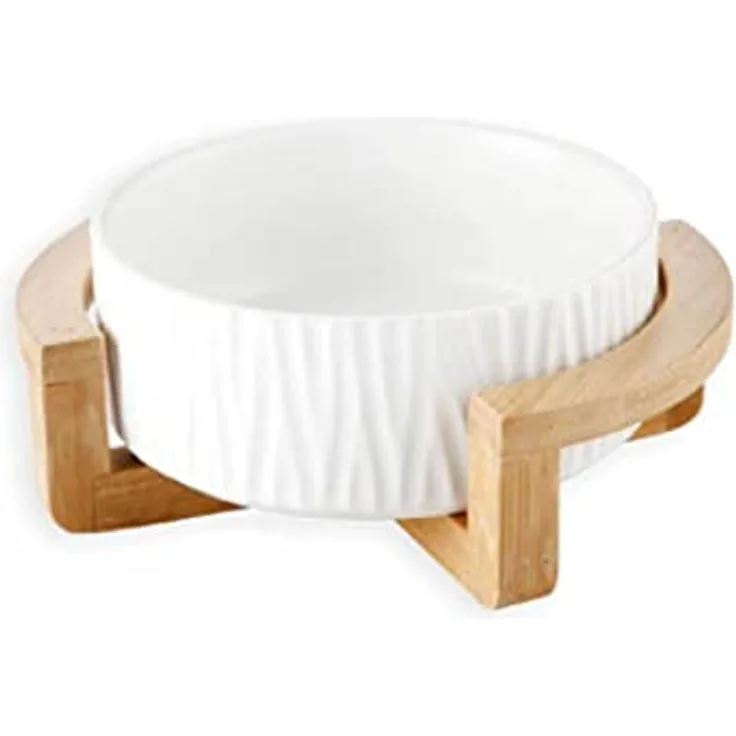 Monkimau Hundenapf Katzennapf aus Keramik - Napf mit Ständer erhöht Futternapf Fressnapf Keramiknapf (XS - 400 ml, weiß)