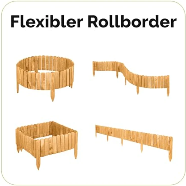 Garronda Beeteinfassung Holz Rollzaun 200 x 8 cm imprägniert, flexibler Rollborder, wetter- und schädlingsbeständig, hellbraun, Höhe: 8 cm – Bild 2