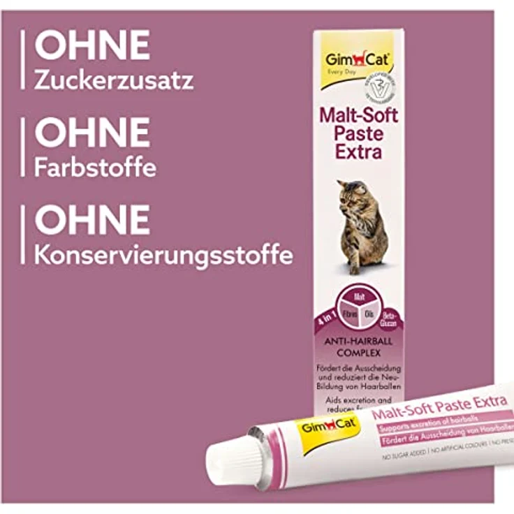 GimCat Malt-Soft Paste Extra - Anti-Hairball Katzensnack fördert Ausscheidung von Haarballen - 1 Tube (1 x 50 g) – Bild 4