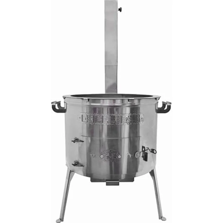 Grillpeter Utschak Edelstahl 2mm, Holzkohlegrill mit Rauchrohr Timur und Gusseisen Kazan 16L – Bild 2