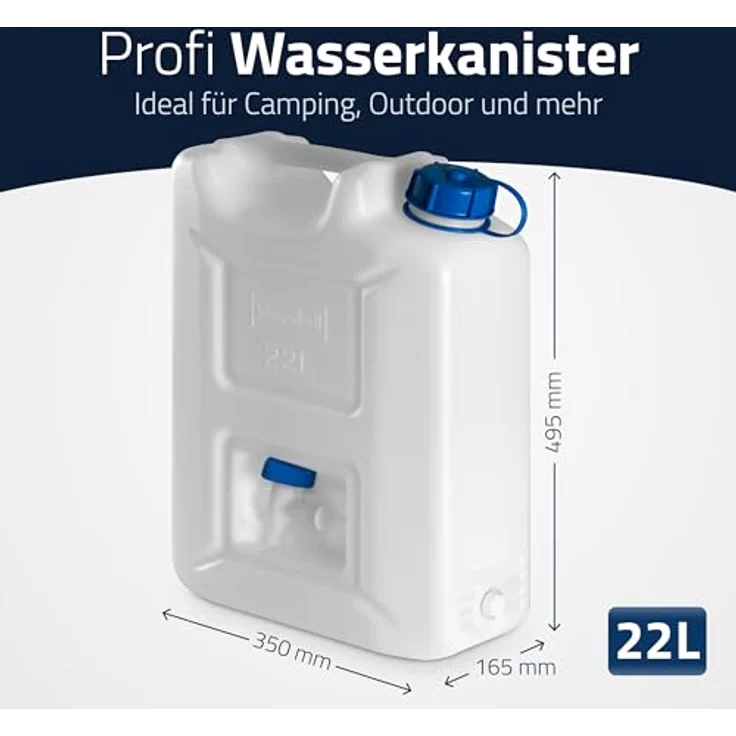 Wasserkanister 22l HD-PE stapelbar,m.Auslaufhahn H495xB350xT165mm HÜNERSDORFF – Bild 3