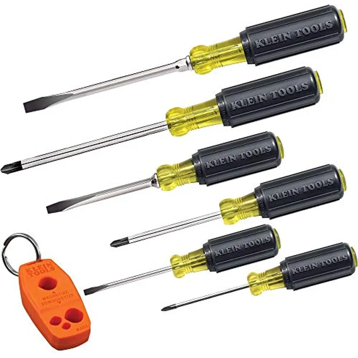 Klein Tools 85146 Screwdriver Set, 3 Slotted, 3 Phillips, Precision Machined Cushion Grip Set Includes Magnetizer/Demagnetizer, 6-Piece