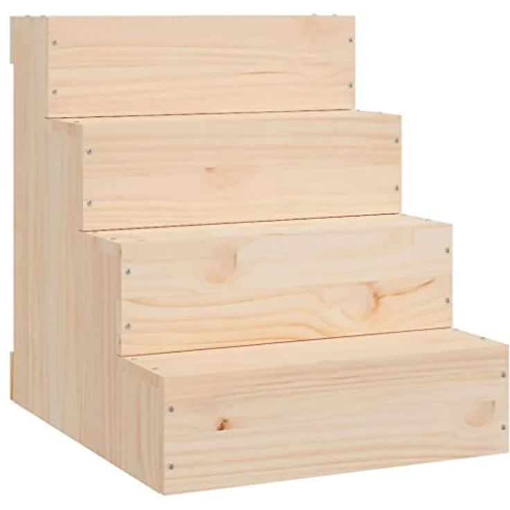 vidaXL Haustiertreppe aus Massivem Kiefernholz, unbehandelt - 40 x 49 x 47 cm (B x T x H) – Bild 1