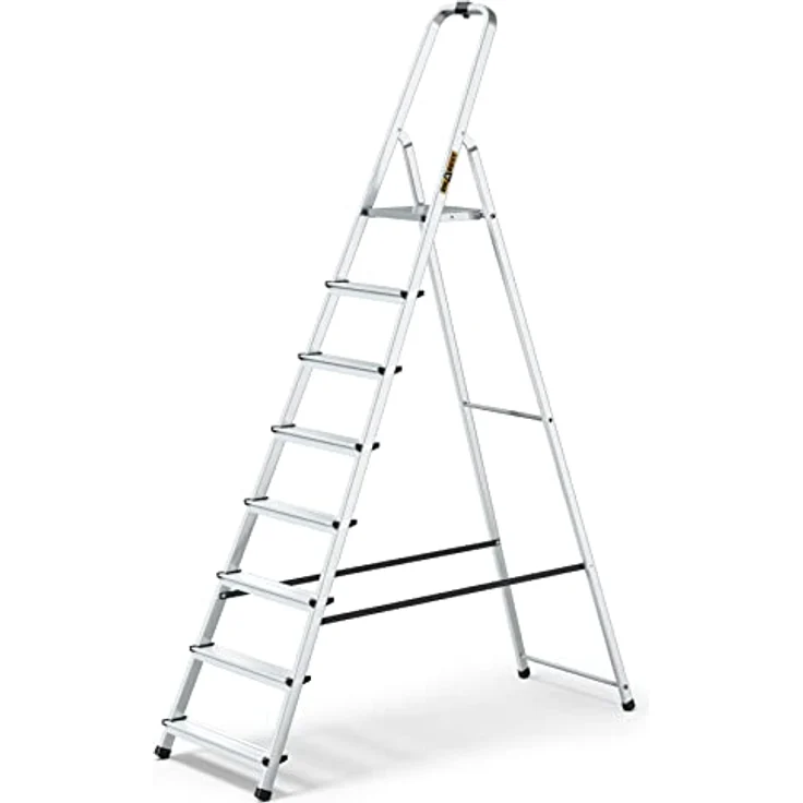 DRABEST Stehleiter 8 Stufen Klapptrittleiter Alu Leiter mit Arbeitsschale Haushaltsleiter Belastbar bis 125 kg kostenloser Haken – Bild 1