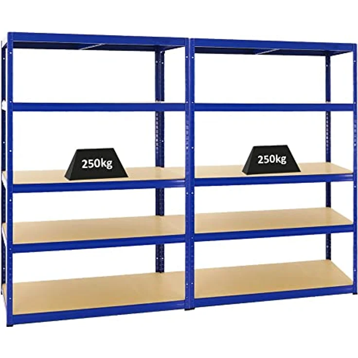 Proregal Schwerlastregal Mega Deal Big Elephant M, H180 x B120 x T60 cm, Traglast 250 kg pro Boden, 5 höhenverstellbare Böden, Blau – Bild 1