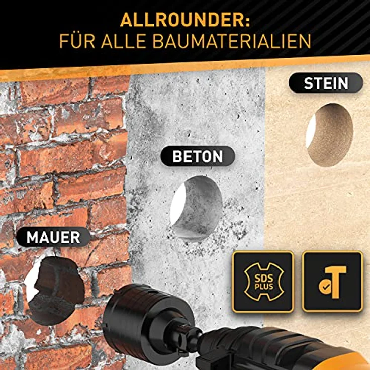 HARDTWERK Turbo Bohrkrone 68mm SDS Plus, hammerschlagfester Dosenbohrer mit XXL Karbid-Hartmetallzähnen für Mauerwerk, Beton und Trockenbau – Bild 5