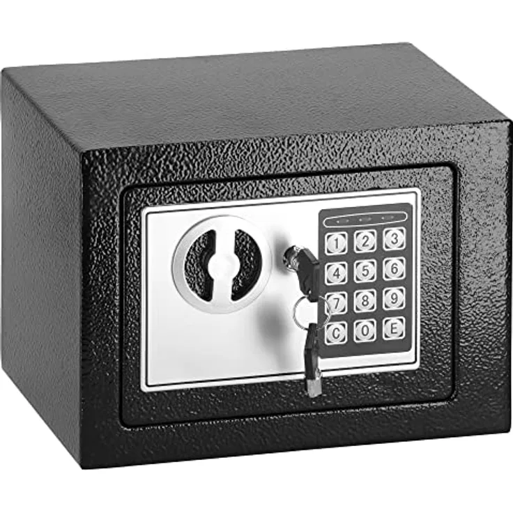 SPRINGOS Schlüsseltresor mit Zahlencode Haussafe Geldschrank 17 x 23 x 17 cm, Metalltresor mit Filzunterlage, elektronischem Schloss und 2 Schlüsseln, schwarz - Preisvergleich