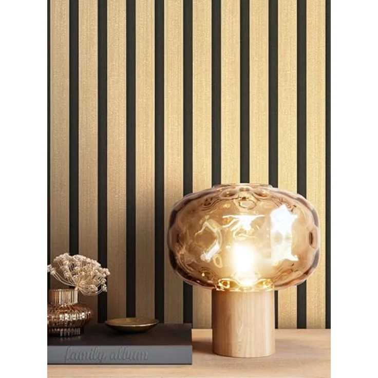 Newroom Tapete Gold Vlies Holzpaneele, Modern Glamour Lamellen Optik Metallic, 10,05 m x 0,53 m für Wohnzimmer Schlafzimmer – Bild 3