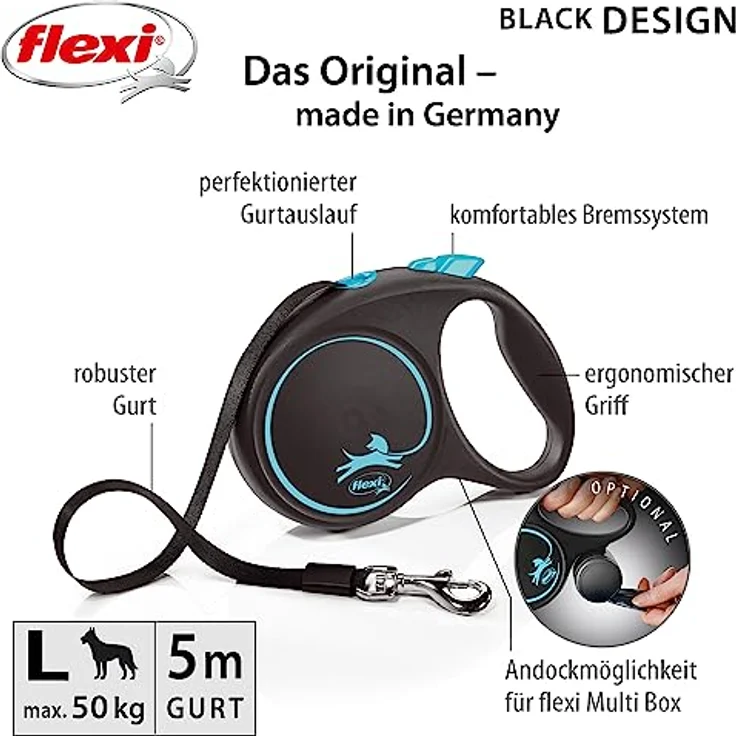 flexi Rollleine Design - Schwarz/Blau, Large – Bild 2