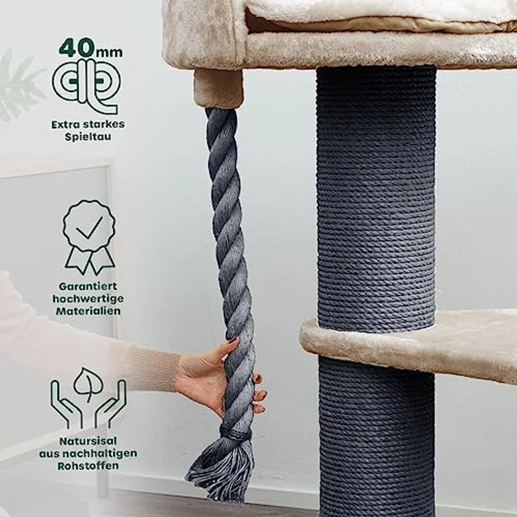 HAPPYPET Premium Kratzbaum Grosse Katzen Stabil 'Felix' - Katzenbaum, Kletterbaum, für Maine Coon, Natursisal, Dicke Stämme mit 18 cm, 120 cm Hoch – Bild 5