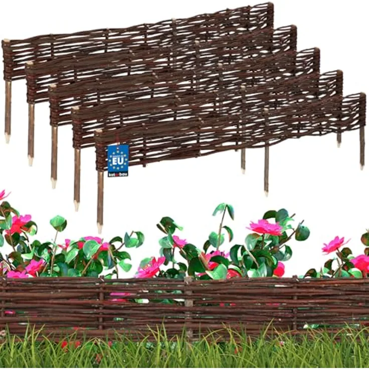 KOTARBAU® Weidenzaun Beetbegrenzung, 5er Set, 120 x 10 cm, Braun, wetterbeständiges Weidengeflecht, flexible Beeteinfassung zur stabilen Pflanzenabgrenzung