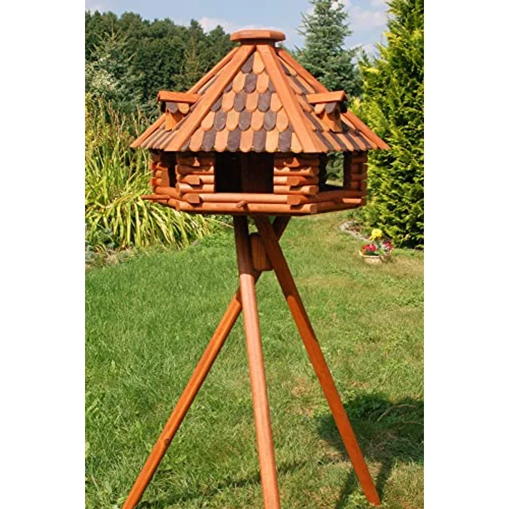 Deko-Shop-Hannusch XXL Luxus Vogelhaus mit Solarbeleuchtung absoluter Blickfang, Vogelfutterhaus aus Holz, V13 XXL mit Ständer, Farbe:Braun - Schwarz – Bild 1