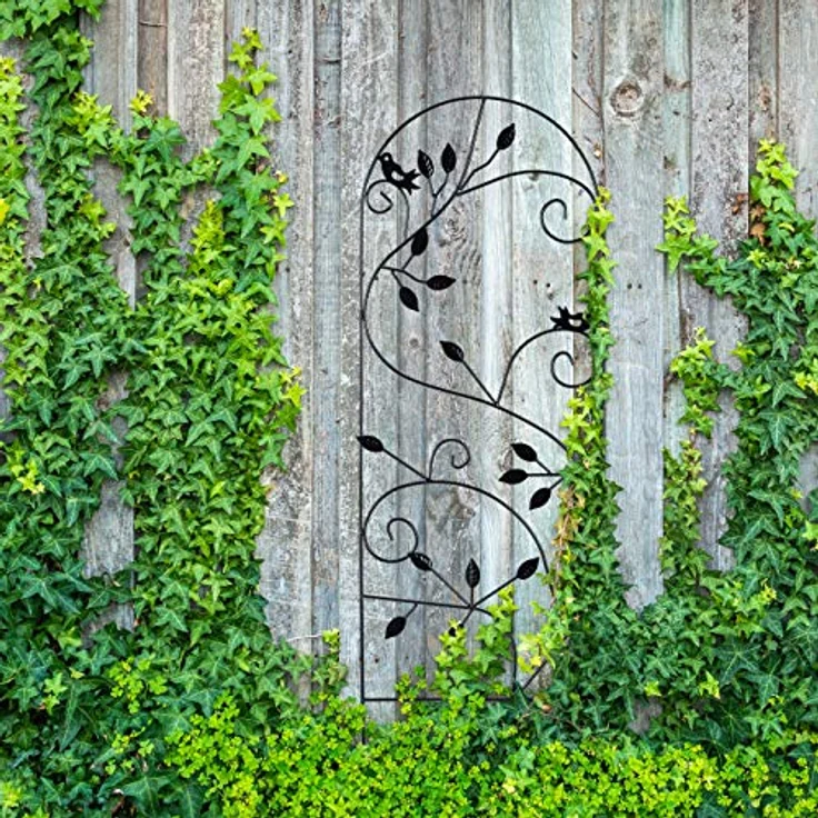 Relaxdays Rankgitter Vogel, Metall, Rankhilfe Garten Deko, Kletterhilfe für Pflanzen, 120 x 40 cm, Rankenmuster, schwarz – Bild 2