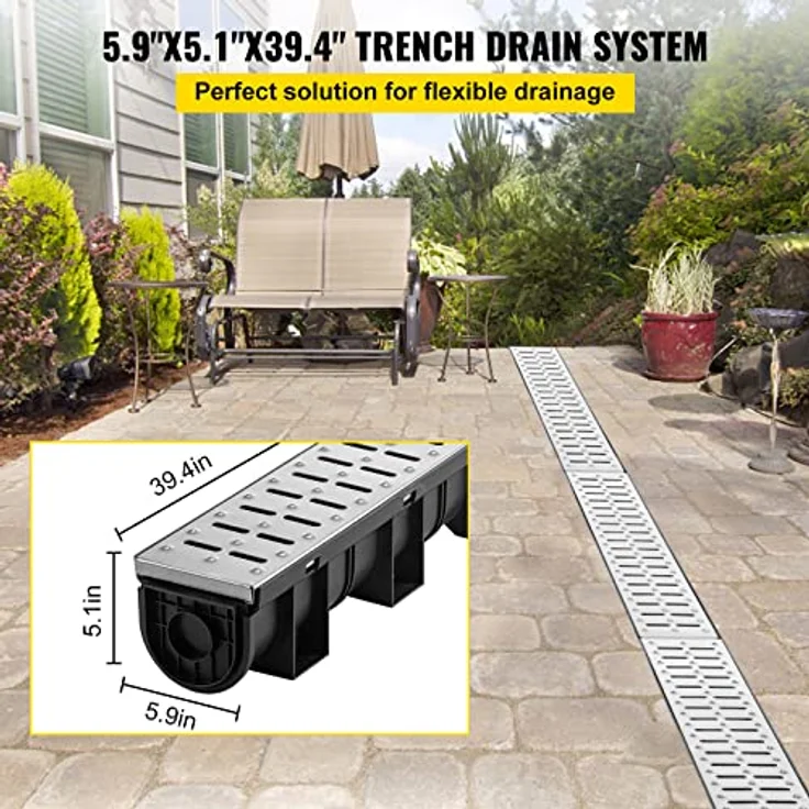 VEVOR Entwässerungsrinne-Set, 3er-Pack, Edelstahl-Grabenentwässerungssystem 15 x 13 x 100 cm, mit Endkappen und Steckverbindung für Gartenablauf, Auffahrt, Pool und Gehweg – Bild 2